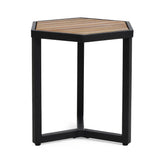 Outdoor Side Table With Iron Base And Slatted Top - Brown