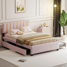 Upholstered Platform Bed With 2 Drawers And 1 Trundle, Classic Strip Headboard Design - Furniture Home Direct