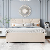 Upholstered Platform Bed With Brick Pattern Headboard And Twin Long Size Trundle - Furniture Home Direct