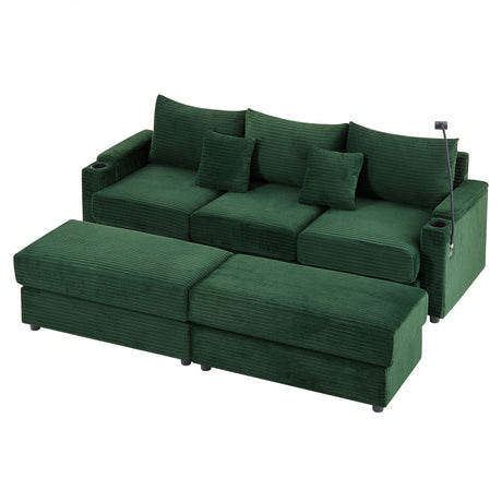 Modern Style Loveseat Sofa Sectional Sofa Couch With Storage Space, A Movable Ottoman, Two USB Ports, Two Cup Holders, A Phone Holder For Living Room - Furniture Home Direct