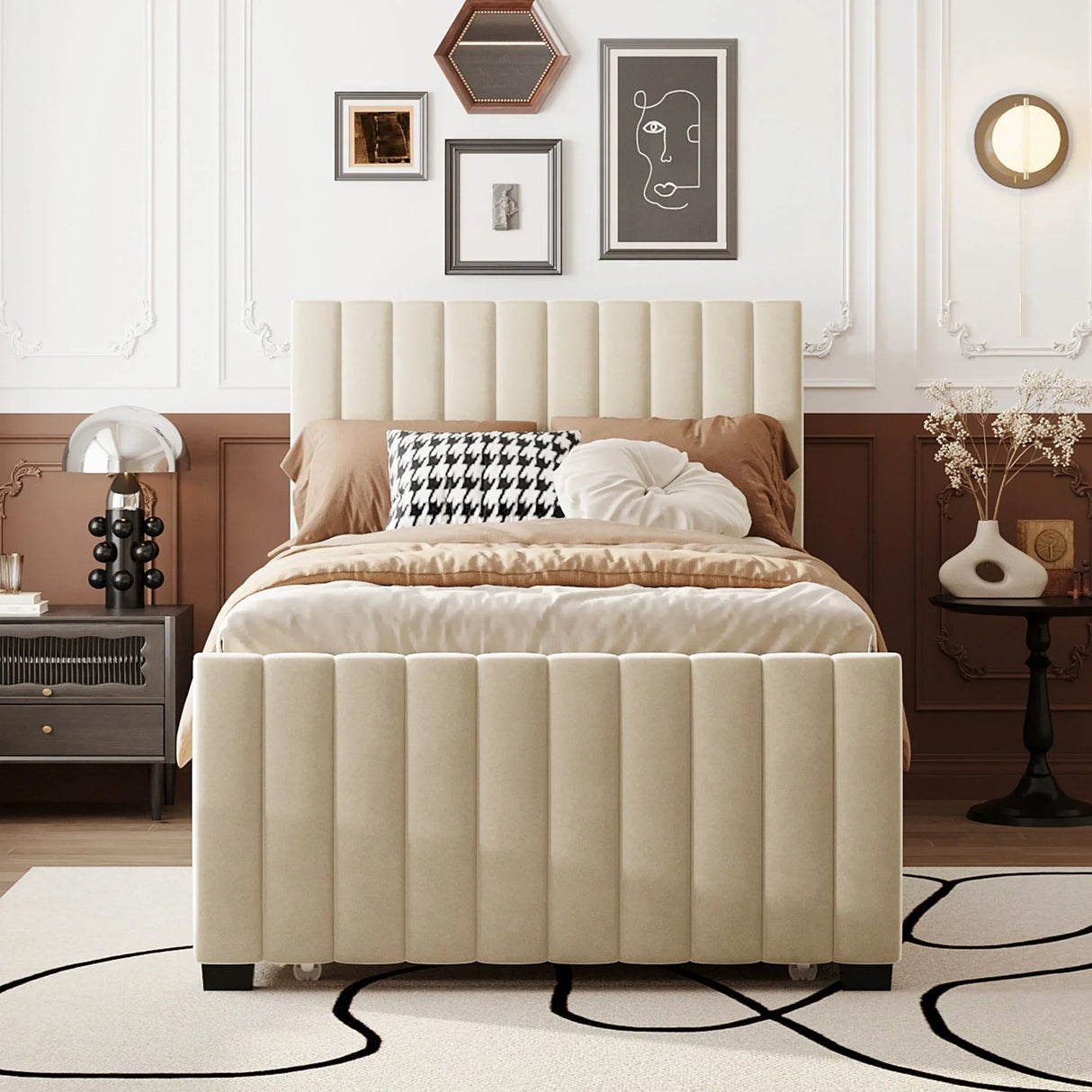 Upholstered Design Platform Bed With Trundle - Furniture Home Direct
