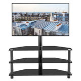 43.3" Multi-Function TV Stand Height Adjustable Bracket Swivel 3 Tier - Black - Furniture Home Direct