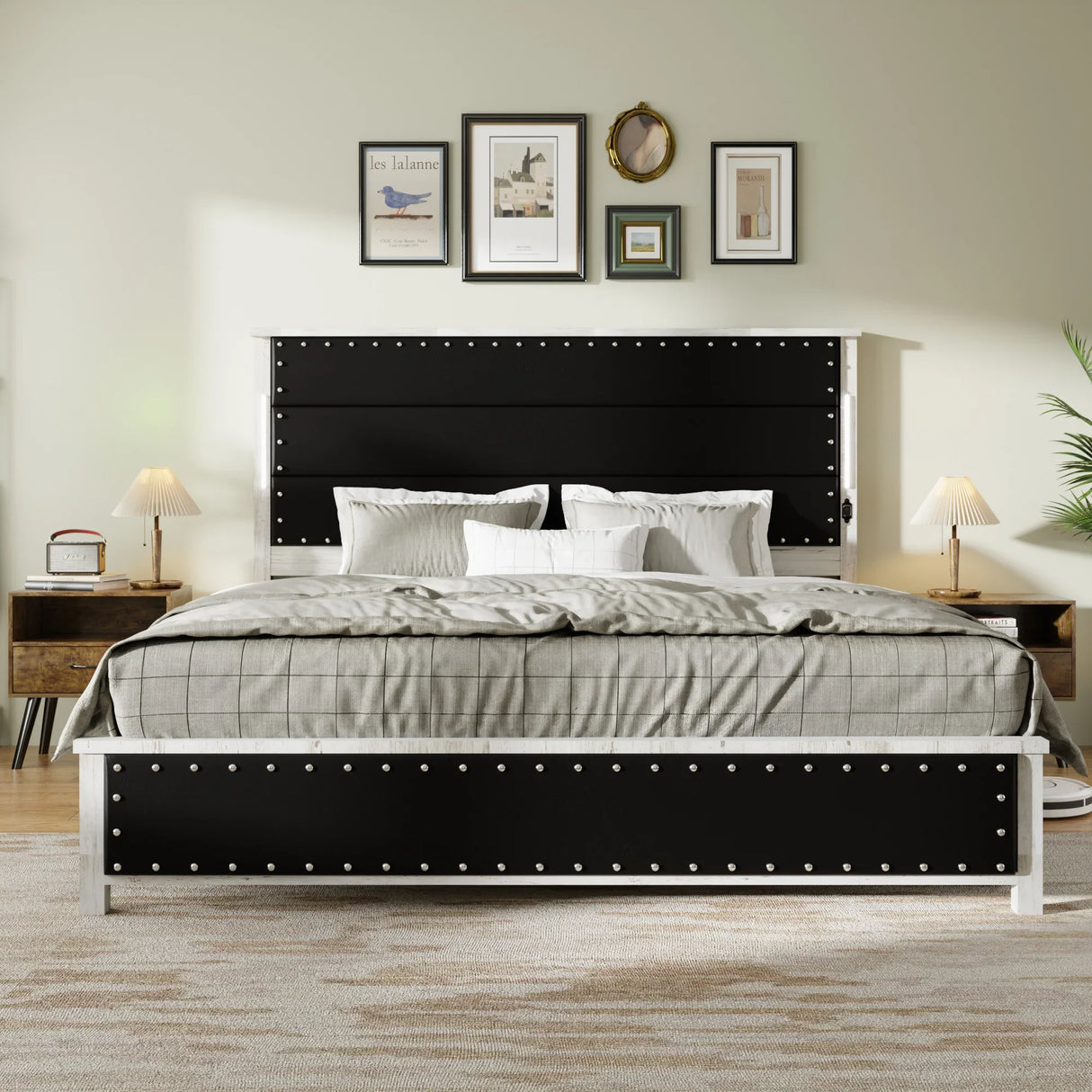 King Platform Bed With Upholstered Headboard Dark Gray - Furniture Home Direct