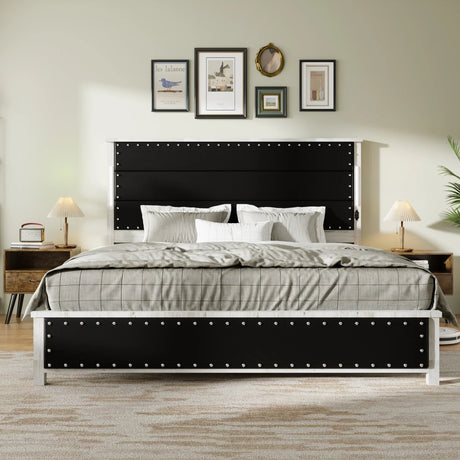 King Platform Bed With Upholstered Headboard Dark Gray - Furniture Home Direct