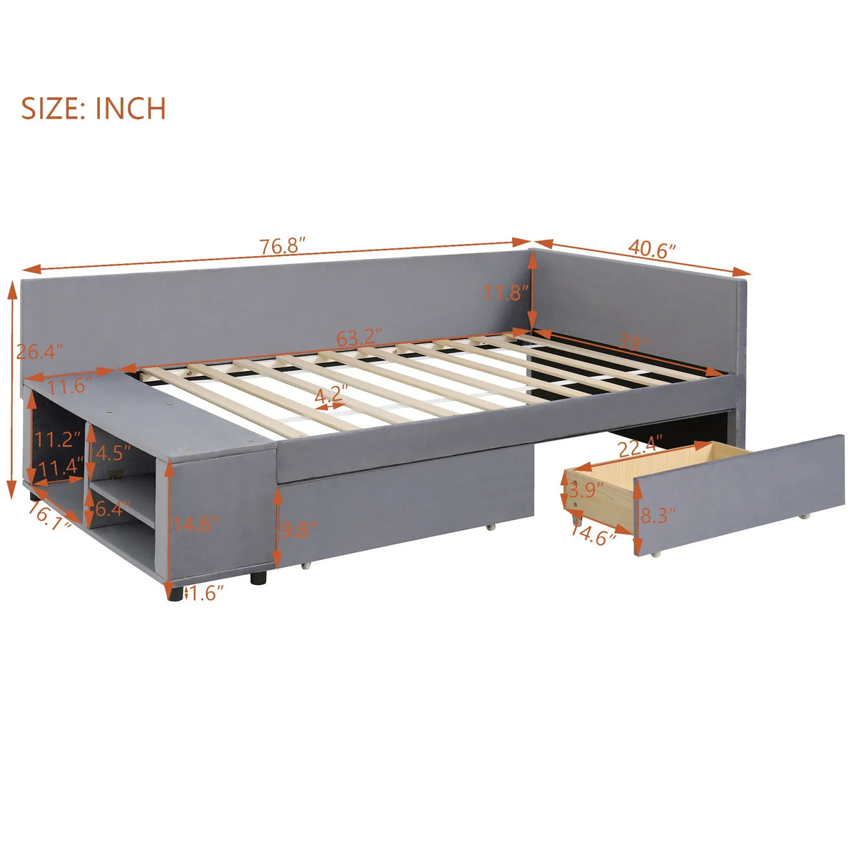 L Shaped Upholstered Platform Bed With Storage And Drawers - Furniture Home Direct