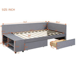 L Shaped Upholstered Platform Bed With Storage And Drawers - Furniture Home Direct