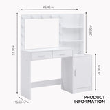Vanity Desk With Mirror And Lights, 46.4In Dressing Table With 2 Large Drawer & Large Vertical Organizer, 3 Level Dresser & 3 Lighting Modes Adjustable Brightness, Suitable For Bedroom - Furniture Home Direct