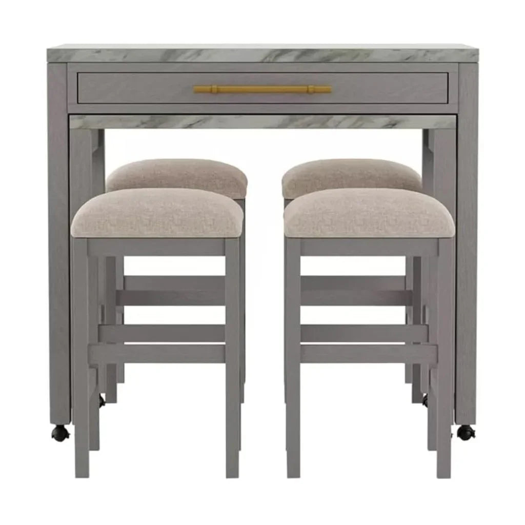 Counter Height Dining Island Set With Storage Stools Beige - Furniture Home Direct