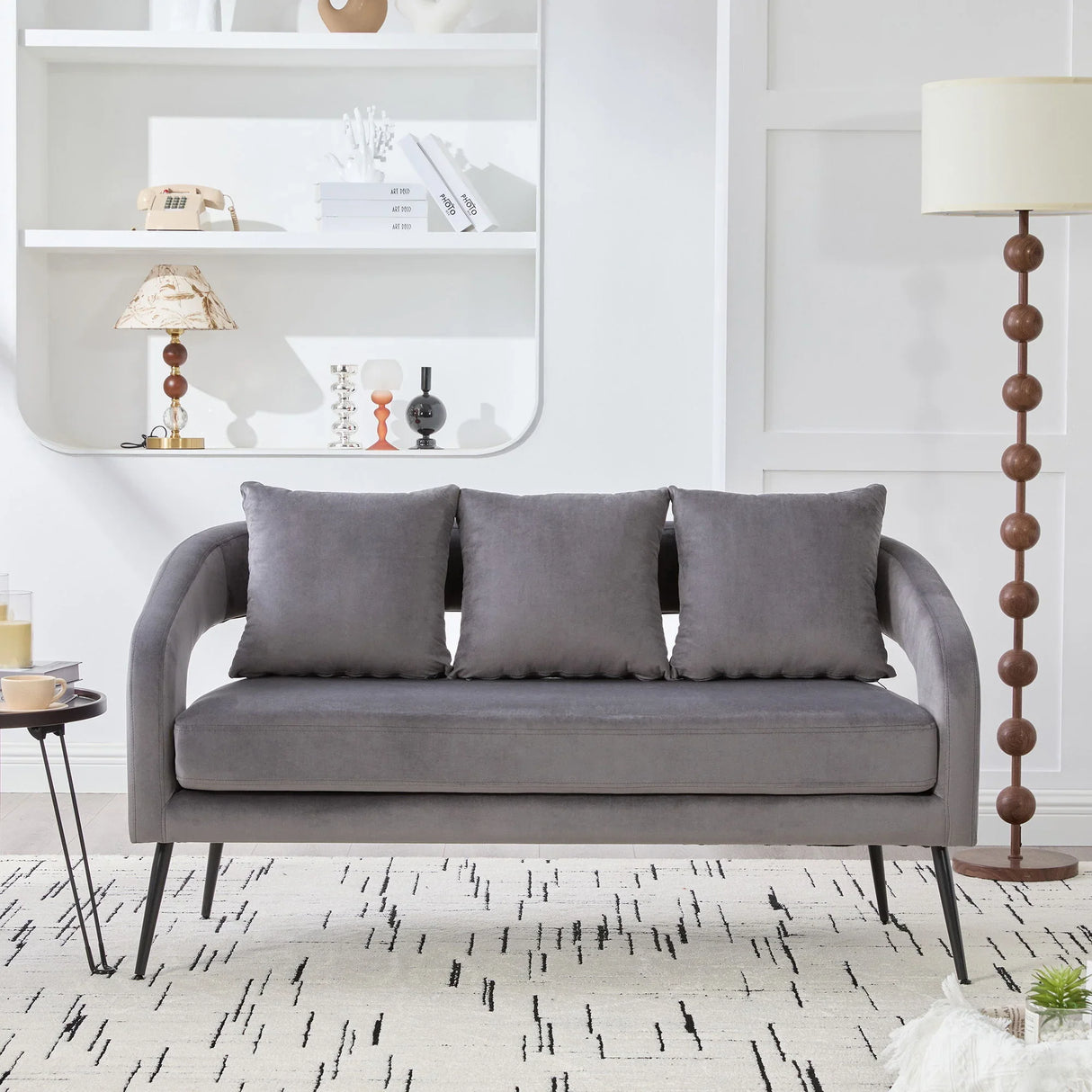 Open Back Loveseat Settee With 3 Pillows