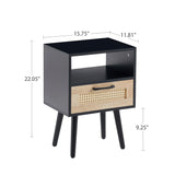 15.75" Rattan End Table With Drawer And Solid Wood Legs, Modern Nightstand, Side Table For Living Room, Bedroom - Furniture Home Direct