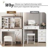 Vanity Desk With Sliding Mirror And LED Lights White - Furniture Home Direct