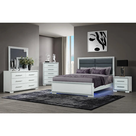 King Bedroom Set Contemporary Wood Finish Nightstand Silver - Furniture Home Direct