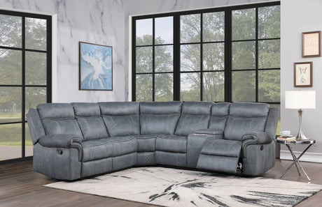 Dollum - Two Tone Nubuck Manual Recliner Sectional Sofa With USB Port Cupholder Console - Furniture Home Direct