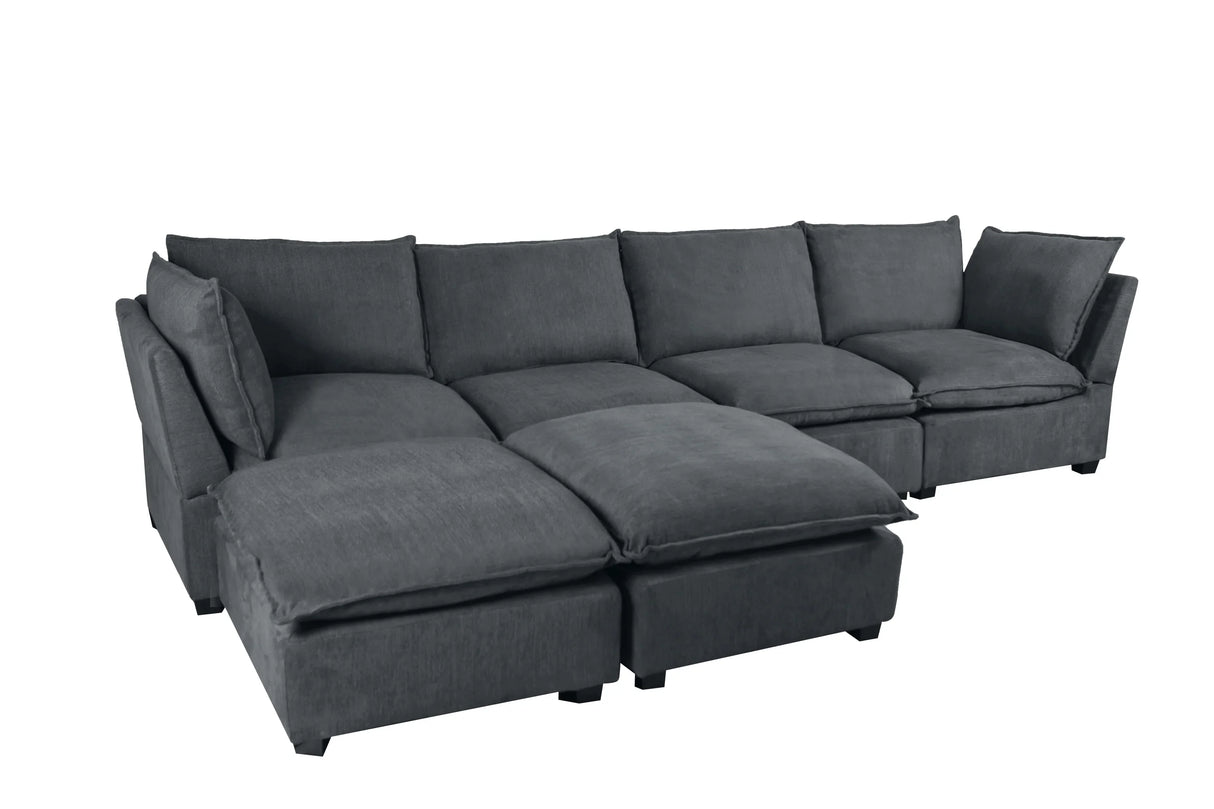 130" Linen Modular Sectional with Two Ottomans - Gray - Furniture Home Direct