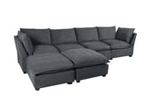 130" Linen Modular Sectional with Two Ottomans - Gray - Furniture Home Direct
