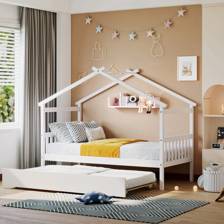 Wooden House Bed With Twin Size Trundle - Furniture Home Direct