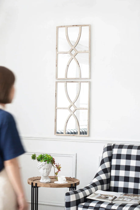 Rectangular Wooden Wall Mirror With Antique Frame, Vertical Or Horizontal Home Decor For Living Room (Set of 2) - Furniture Home Direct