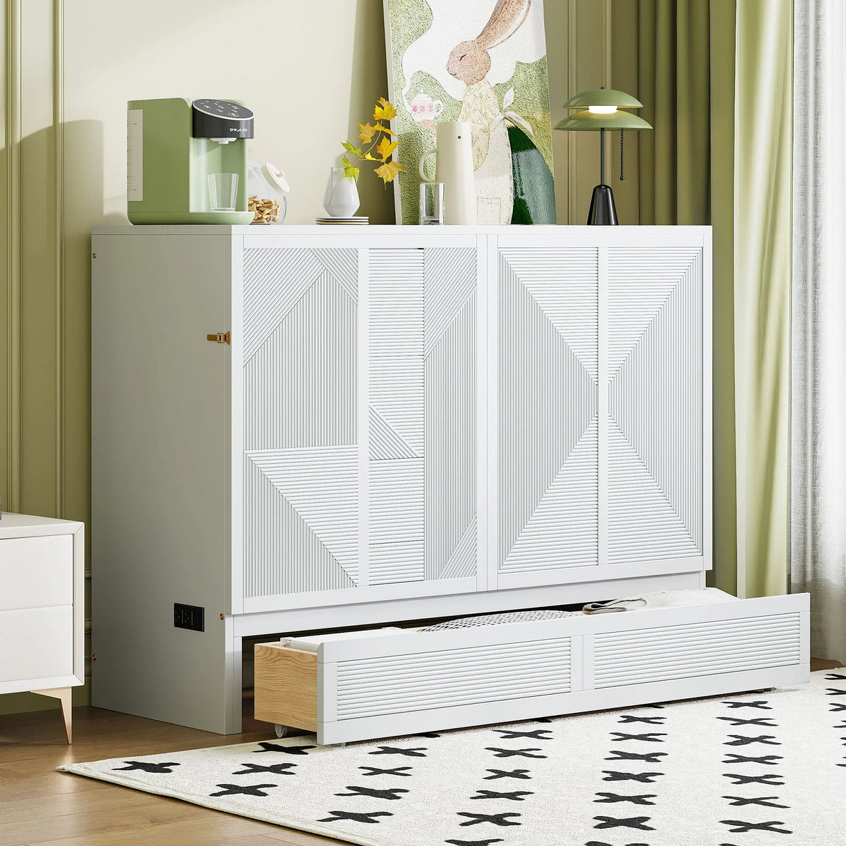 Murphy Bed With Large Drawer, USB Ports And Outlets - Furniture Home Direct