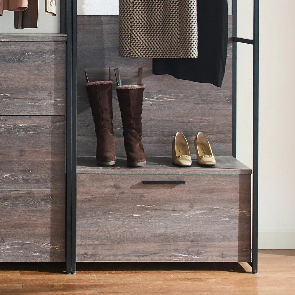 Closet System With Drawers Rods Industrial Frame Dark Brown - Furniture Home Direct