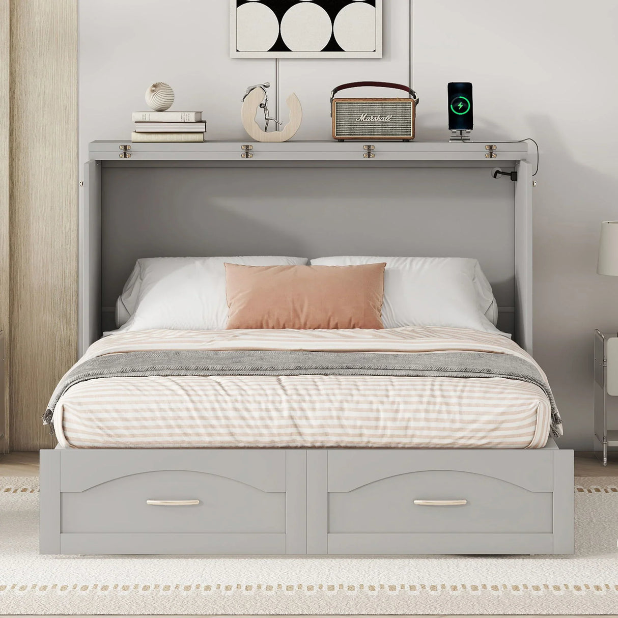 Murphy Wall Bed With Drawer And A Set Of Sockets & USB Ports, Pulley Structure Design - Furniture Home Direct