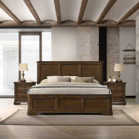 King Panel Bed With Nightstands Traditional Wood Walnut - Furniture Home Direct