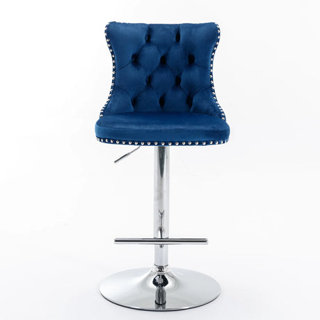 Counter Height Bar Stool Swivel Tufted Velvet Back Blue - Furniture Home Direct