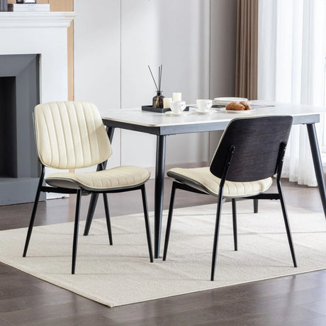 Dining Chairs (Set of 2) Mid-Century Modern Retro Faux Leather Chair With Walnut Bentwood Back Upholstered Seat Metal Legs Adjustable Foot For Kitchen Dining Room Chairs - Furniture Home Direct