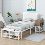 Platform Bed With 2 Tier Storage Shelves, Storage Cabinet - Furniture Home Direct