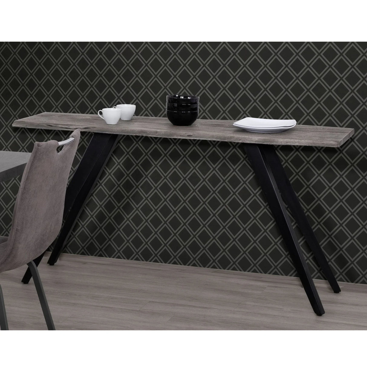 Acacia Wood And Metal Console Table, Live Edge, Angled Legs, Modern Living Room Furniture - Gray / Black - Furniture Home Direct