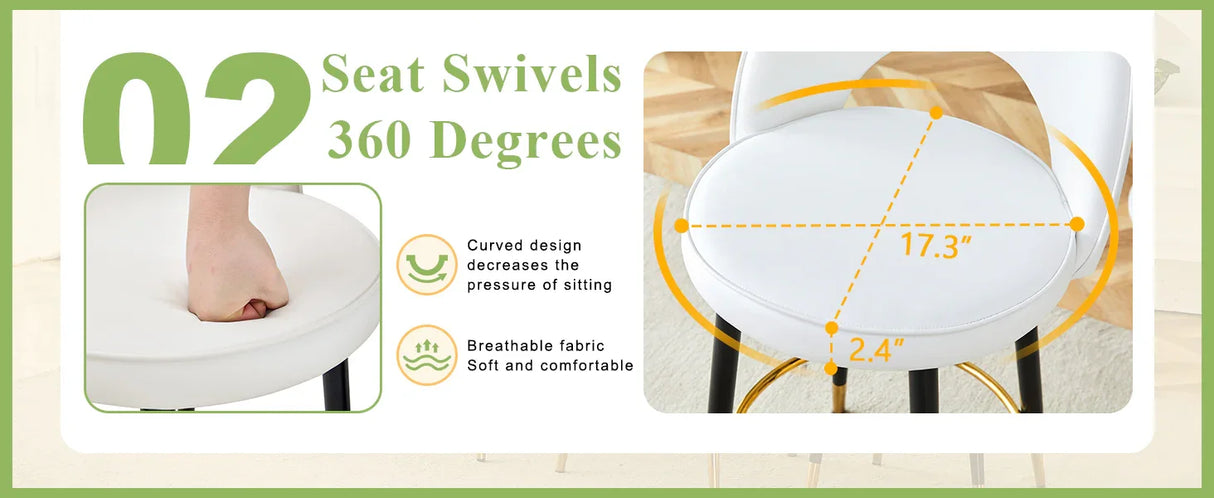 Counter Height Stools Upholstered Gold Footrest White - Furniture Home Direct