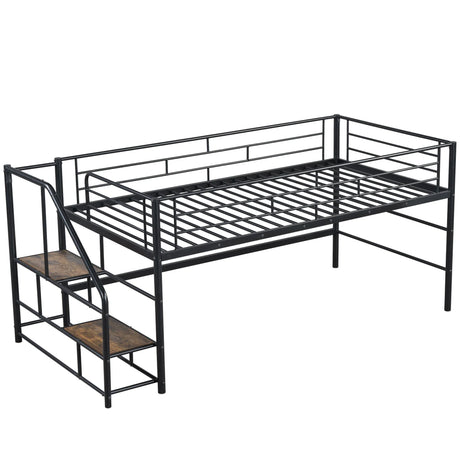 Loft Bed With Storage Stairs And Metal Frame - Furniture Home Direct
