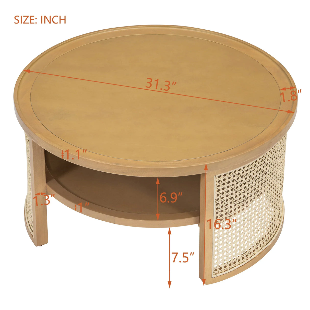 Round Coffee Table With Storage Caned Sides Natural - Furniture Home Direct