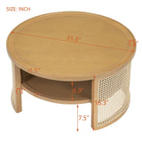 Round Coffee Table With Storage Caned Sides Natural - Furniture Home Direct