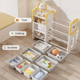 Kids Bookshelf And Toy Storage, 4 Tier Toy Organizers With 8 Removable Storage Bins, Kids Toy Storage Organizer For Study Room - Gray / White / Yellow - Furniture Home Direct