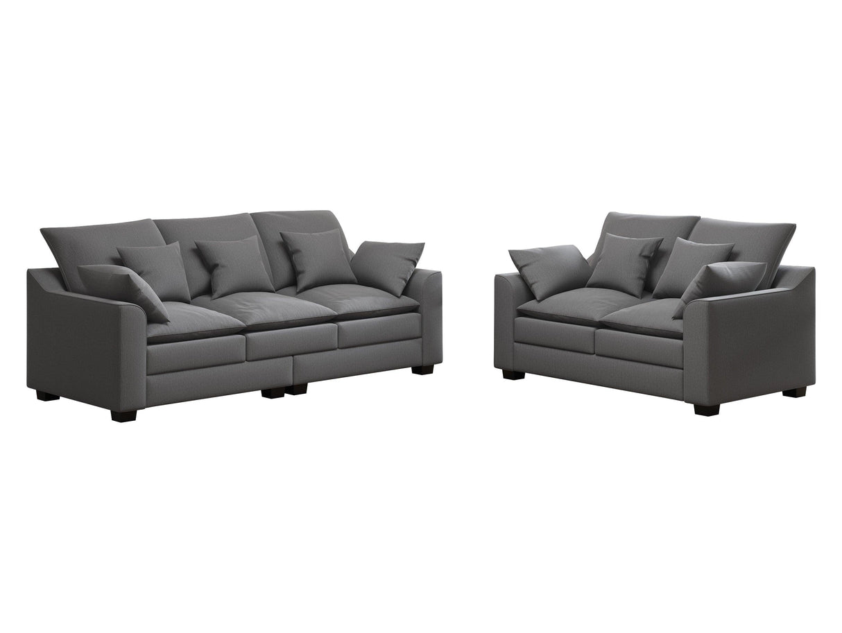2 Piece Living Room Set Including Sofa and Love seat with Pillows - Grey - Furniture Home Direct