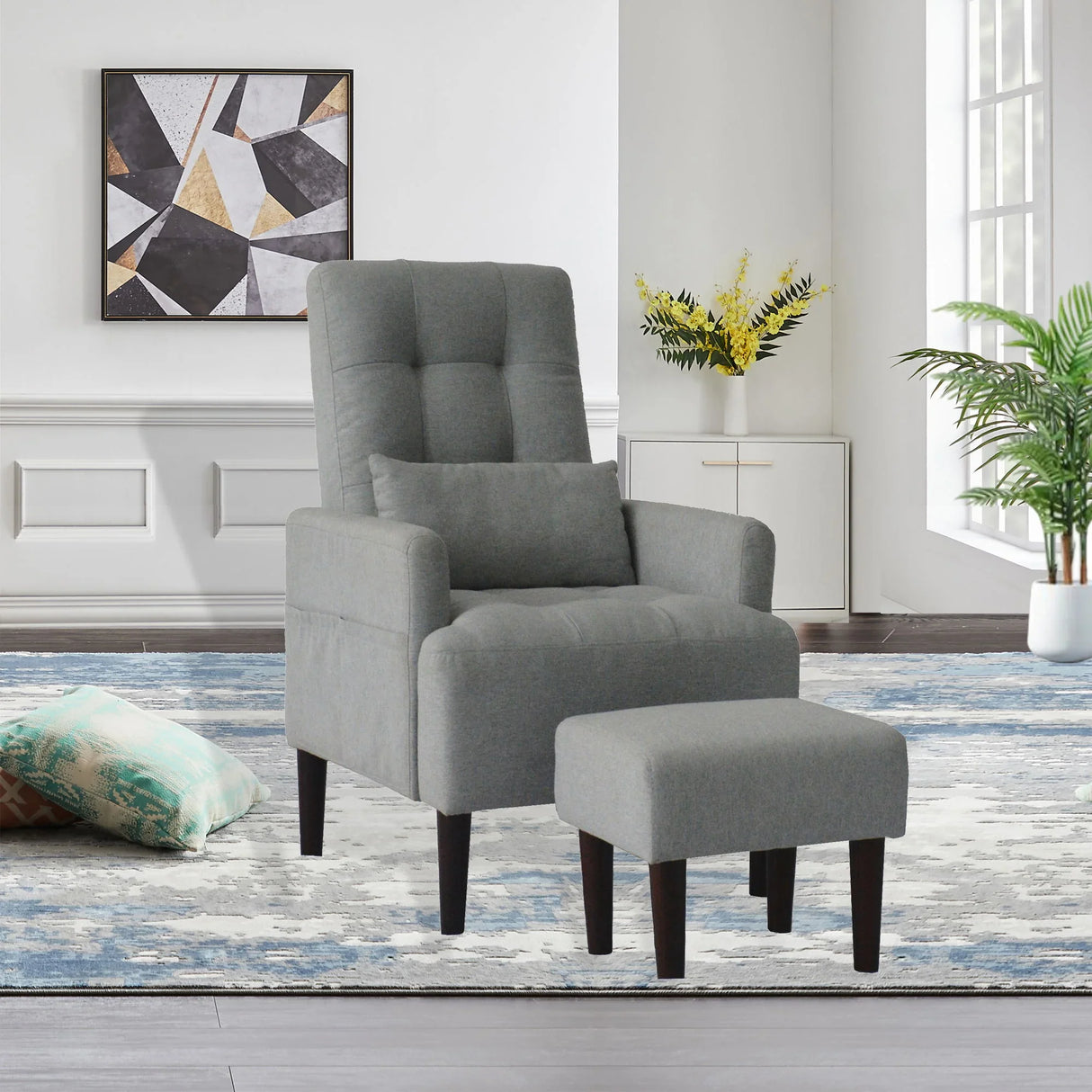 Living Room Sofa Single Chair And Ottoman, Modern Multi-Function Fabric Living Room Sofa Lounge Chair Bed And Stool. Soft Leisure Single Chair Adjustable Into 5 Angles With Sofa Bed - Furniture Home Direct