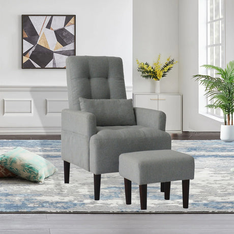 Living Room Sofa Single Chair And Ottoman, Modern Multi-Function Fabric Living Room Sofa Lounge Chair Bed And Stool. Soft Leisure Single Chair Adjustable Into 5 Angles With Sofa Bed - Furniture Home Direct