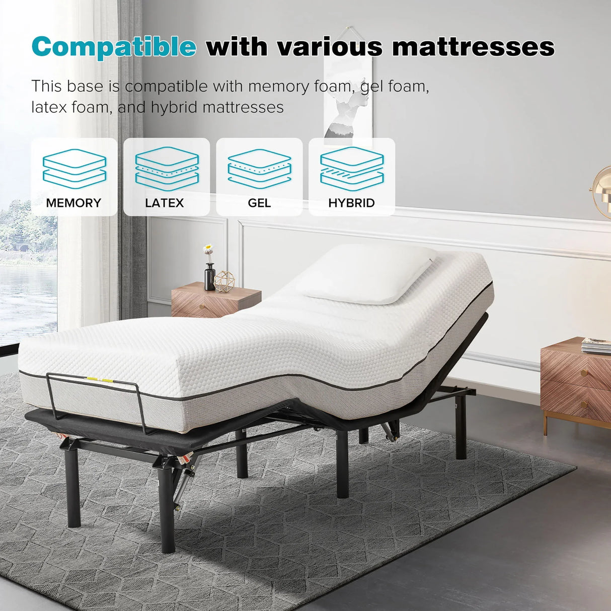 Adjustable Metal Bed Base With Head And Foot Incline, Anti Snore Feature, Wireless Control, Twin Long - Antique Black - Furniture Home Direct