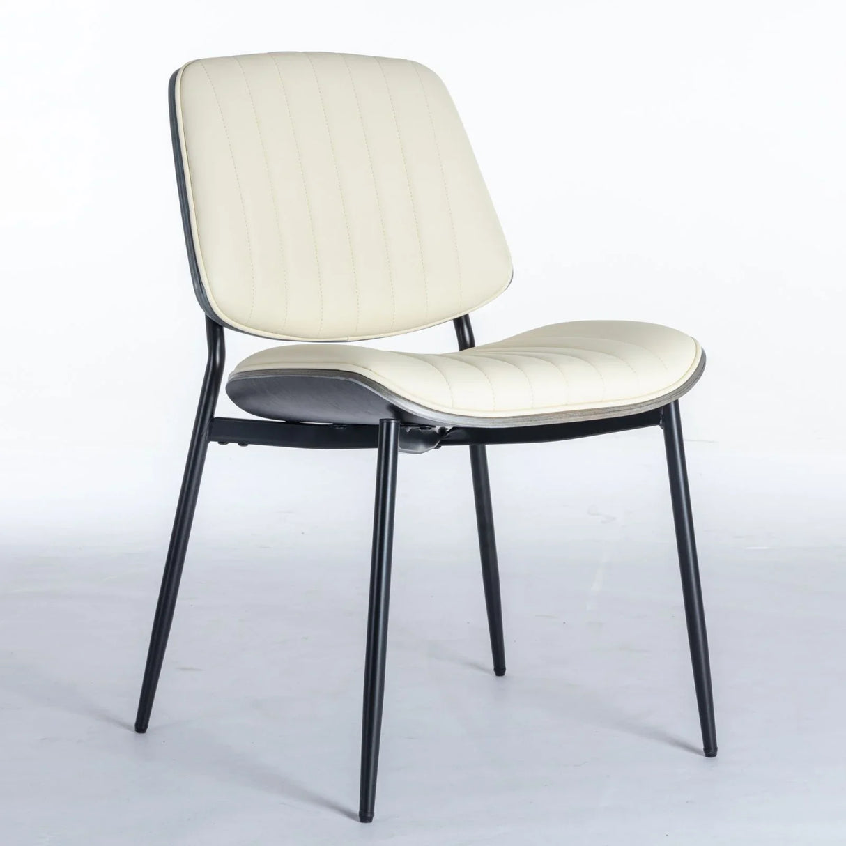 Dining Chairs (Set of 2) Mid-Century Modern Retro Faux Leather Chair With Walnut Bentwood Back Upholstered Seat Metal Legs Adjustable Foot For Kitchen Dining Room Chairs - Furniture Home Direct