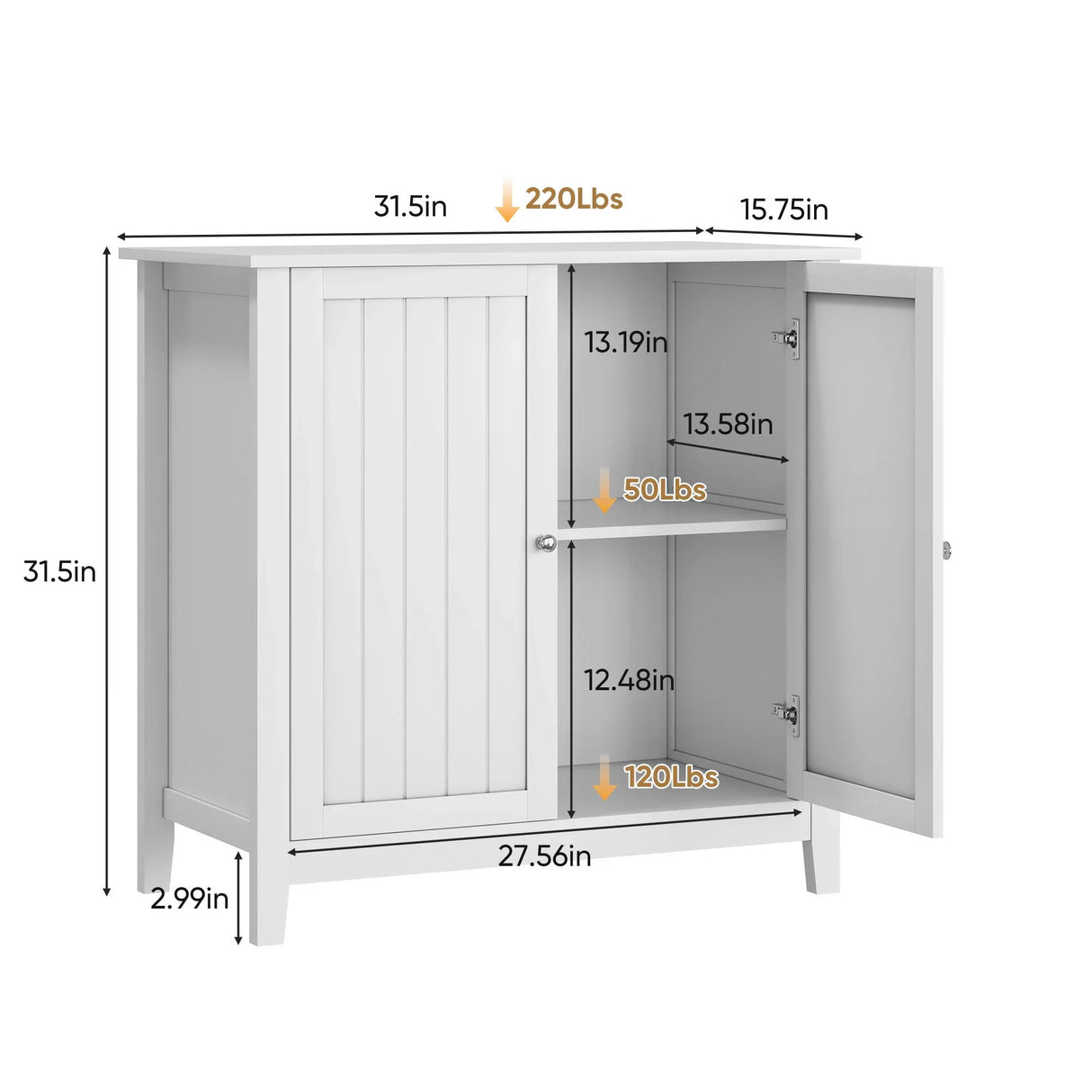 Mid Century Modern Double Door Storage Cabinet With Knobs - White - Furniture Home Direct