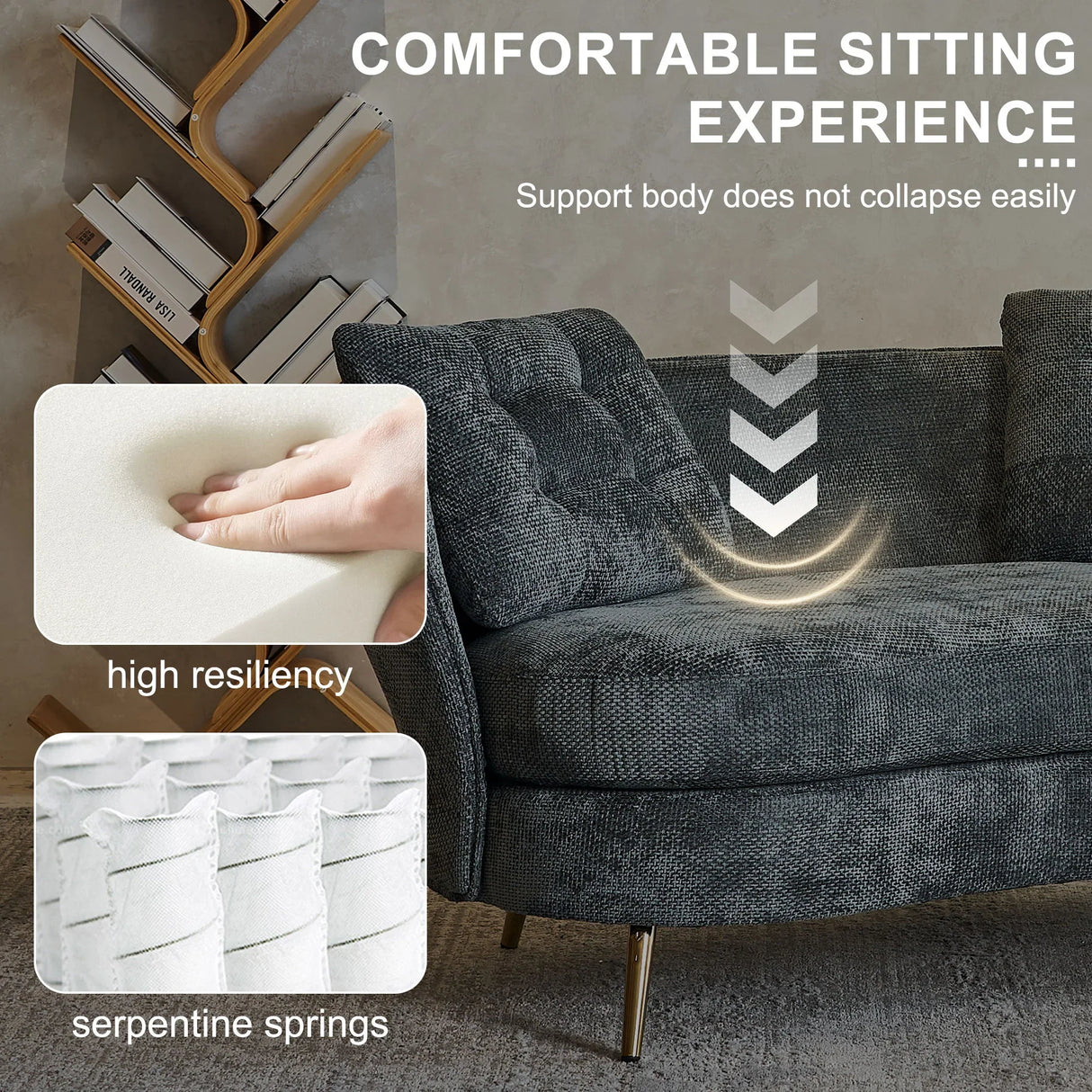 Loveseat Sofa, Upholstered Couch With Metal Legs - Furniture Home Direct