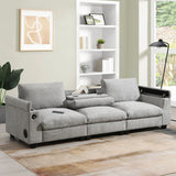 Sectional With Bluetooth Speaker Comfy Cloud Couch Set With Drop Down Table Cup Holders, USB Charger Storage Armrest Wide Seat Sofa - Furniture Home Direct