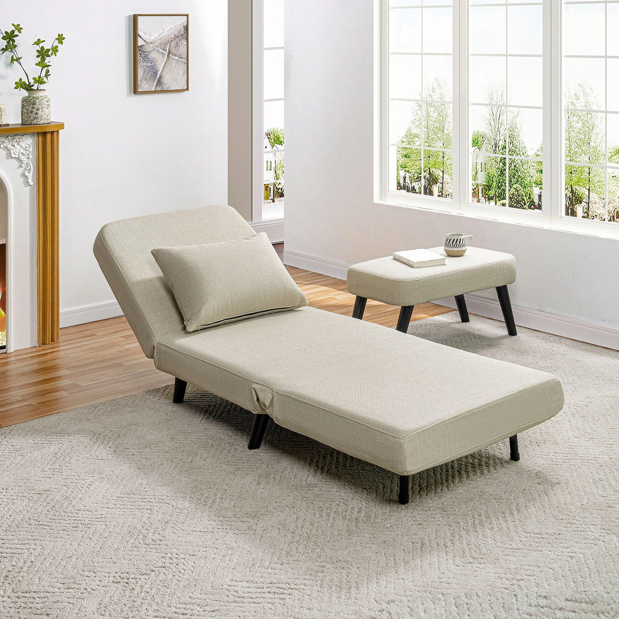 3 In 1 Foldable Linen Chaise Lounge With Adjustable Backrest - Furniture Home Direct