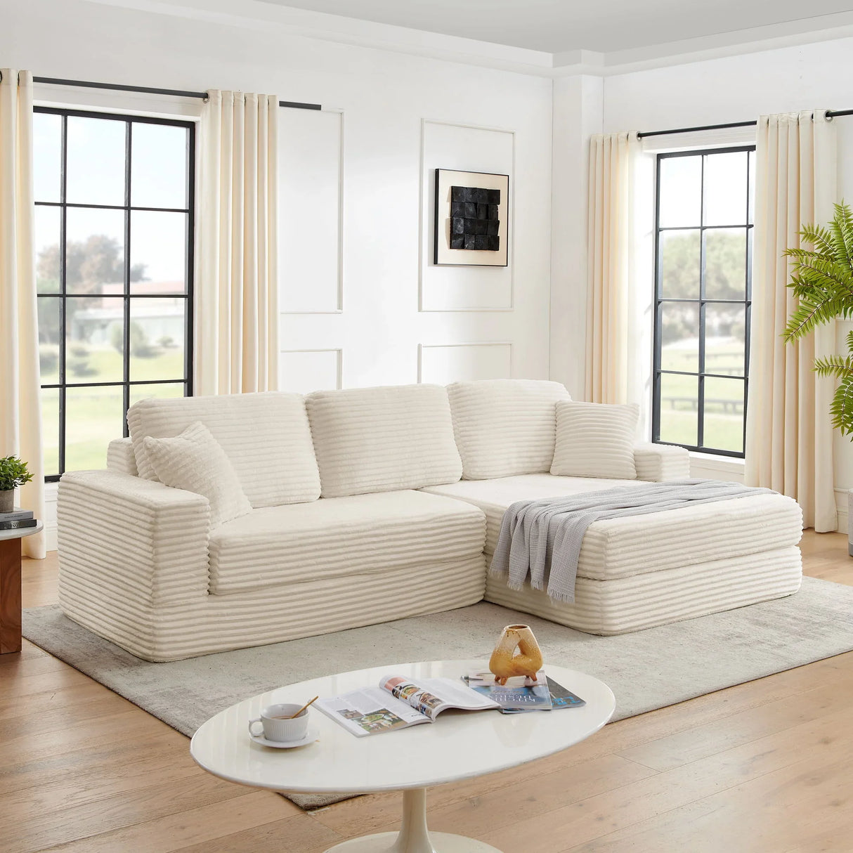 Modern Minimalist L Shape Modular Sectional Sofa, Corduroy Couch - Furniture Home Direct