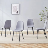 Luxury Simple Chair Linen Cotton High Resilience Dining Chair With Black Metal Legs (Set of 4) - Light Gray