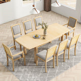 Topmax - Rustic Extendable Dining Table Set With Removable Leaf, 6 Upholstered Armless Dining Chairs And 2 Padded Arm Chairs, 9 Pieces - Furniture Home Direct