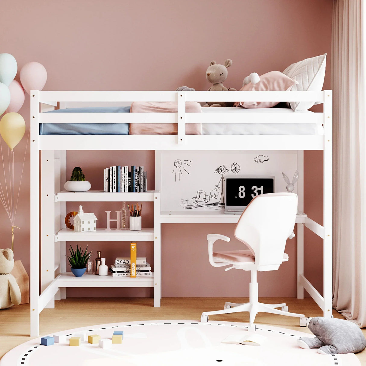 Loft Bed With Shelves, Desk And Writing Board - Furniture Home Direct