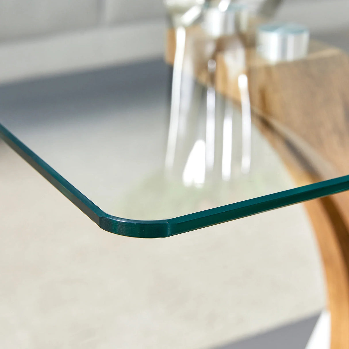 Coffee Table Glass Top With Wooden Base Modern Brown - Furniture Home Direct