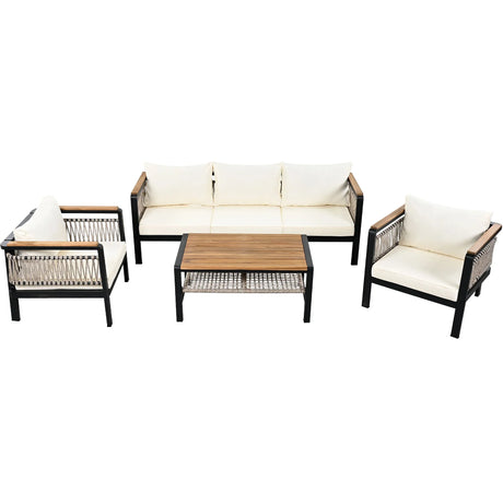 4 Pieces Outdoor Sectional Sofa Set 5 Person Patio Seating Group Outdoor Conversation Set With Cushions And A Coffee Table For Patios - Furniture Home Direct