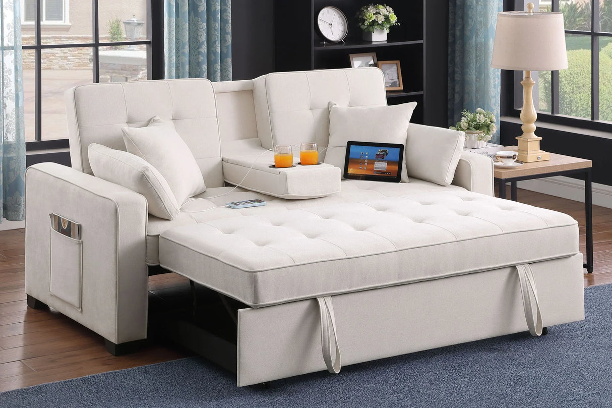 Cody II - 69.5"W Woven Fabric Convertible Sleeper Loveseat with Cup Holder - Furniture Home Direct